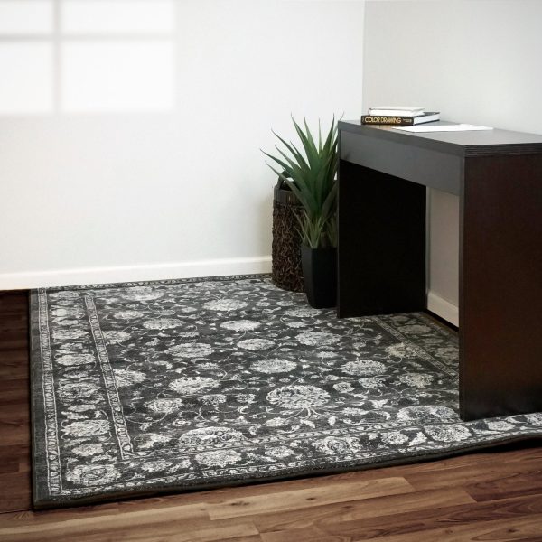 Dynamic Rugs Ancient Garden 57126 Charcoal Silver  Traditional Machine-Made Rug on Sale