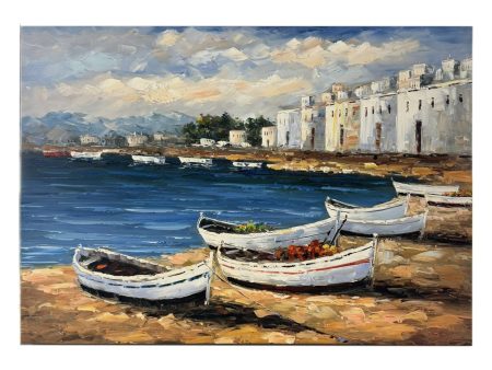 Eclectic Home Oil Painting Boats Multi  Decor  Furniture Fashion