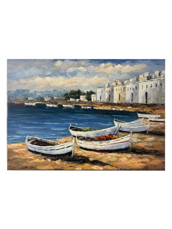 Eclectic Home Oil Painting Boats Multi  Decor  Furniture Fashion