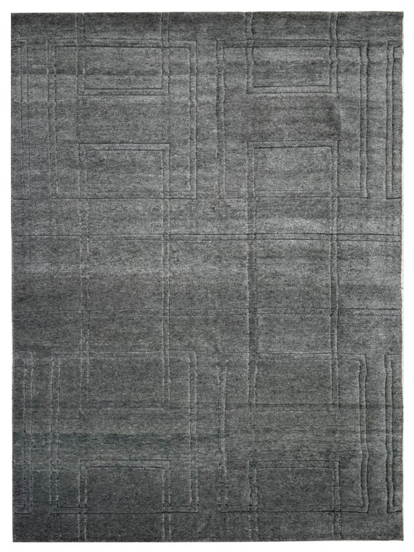 Artisan Harmony  Grey Grey Contemporary Knotted Rug For Sale