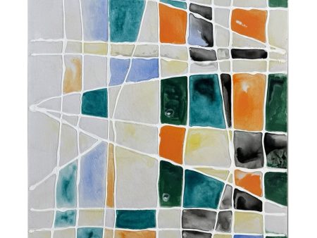 Eclectic Home Oil Painting Abstract Squares Teal Multi Painting Sale