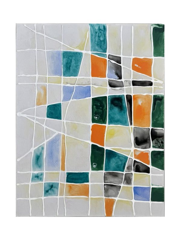 Eclectic Home Oil Painting Abstract Squares Teal Multi Painting Sale